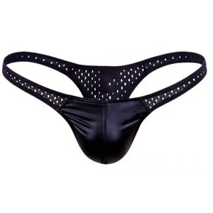 FEOYA Tanga Homme String sous-v&ecirc;tements Bikini Slip Lingerie Cuir T-Back Thong Taille Basse L NOI (OUYUANEU, neuf)