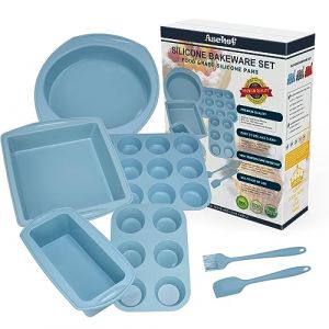 Aschef 7en1 Moule Gateau Silicone Antiadhésif Moules à Pâtisserie Four Rectangulaire Carré Rond Plaque à Patisserie Plat à Cake Résistant à la Chaleur pour Cupcake Pain Pizza Muffins Brioche (Coolati-EU, neuf)