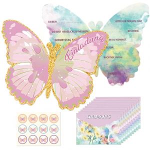Lot de 12 invitations pour f&ecirc;te papillon, invitation d'anniversaire d'enfant, avec enveloppes et papillons, cartes d'invitation d'anniversaire, papillons, d&eacute;coration d'anniversaire (French) (Boalaya, neuf)