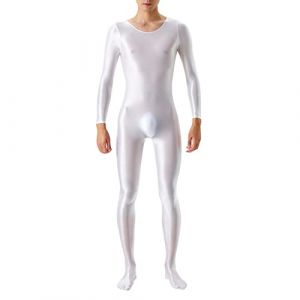 Ensemble de compression pour homme avec effet mouillé - T-shirt de compression rashguard à manches longues - En latex - Avec pantalon de compression - Pour fitness, gym, yoga, Blanc., M (SDFKLJV, neuf)