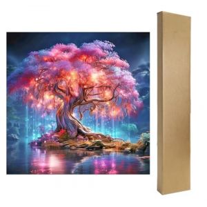 DCIDBEI Peinture Diamant 5D Arbre de Vie Neon 40x40 cm Peinture par Num&eacute;ros Arbre de Vie Cerisier en Fleurs Diamond Painting Fluorescent Paillettes Arbre de Vie Fleur de Vie Perles Diamant Arbre (BEIMIN, neuf)