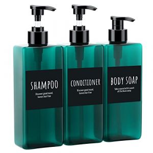 Segbeauty Flacon pompe vide rechargeable, 16,9 oz Shampooing Conditioner Bouteilles, Lot de 3 500 ml Distributeur de pompe à presser avec étiquettes, Récipient de lotion en plastique, Vert d'eau clair (Seg-Beauty, neuf)