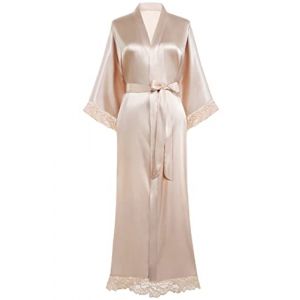 Coucoland Kimono Robe de Chambre longue Satin Robe de Nuit avec Bordure en Dentelle pour Femme Taille Unique Champagne (BABEYOND  FR, neuf)