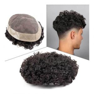 Toupet Homme Postiche bouclé for homme, prothèse capillaire respirante à base mono for homme, prothèse capillaire en cheveux humains véritables for homme, système de cheveux indiens Remy bouclés de 15 (zhmeiguo222, neuf)