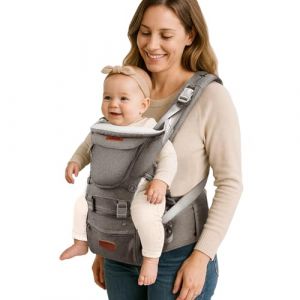 SUNVENO Baby Carrier, 6-in-1 Ergonomic Hipseat Carrier with Breathable Air Mesh, Front and Back Hip Seat Carriers for 7-48 lbs Babies, Padded Shoulder Strap for All Season, Grey (SUNVENO Eu, neuf)