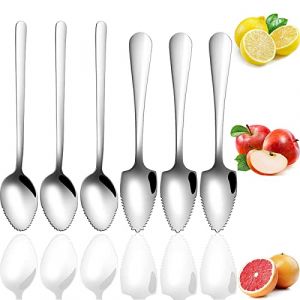 Mein HERZ 6 Pcs CuillèRe à Pamplemousse en Acier Inoxydable CuillèRe à Fruits Triangle【Bande en Dents de Scie】 Convient pour Apple, Kiwi, Papaye, Orange et CrèMe GlacéE (Argent) (Mein HERZ, neuf)