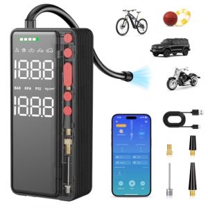 Demkia Gonfleur Pneus Voiture sans Fil, 10000mAh Mini Compresseur à Air Portatif, Portatif Gonfleur Electrique, 150 PSI avec Écran Numérique et Éclairage LED pour Vélo, Voiture, Moto, Ballon (YYKJUS, neuf)