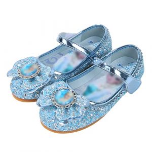 Eleasica Fille Talons Plats Chaussures de Princesse Reine des Neiges Elsa Anna Paillettes Déguisement Violet Argenté Bleu Rose Doux Halloween Noël Anniversaire Carnaval Cosplay ,33 EU,Bleu (Eleasica, neuf)