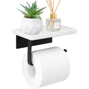 Porte Papier Toilette, Support Papier Toilette Mural avec &eacute;tag&egrave;re en marbre Naturel pour Salle de Bain Accessoire, Porte Rouleau Papier Toilette,d&eacute;rouleur Papier Toilette Blanc (Noir Blanc) (Yelschwa, neuf)