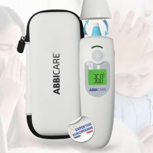 Thermomètre médical sans contact ABBICARE™ – Frontal & auriculaire – Bébé, enfant & adulte – Résultat en 1 sec – Fiable & précis – Digital infrarouge – Avec sacoche – Usage à domicile ou pro (ABK France, neuf)