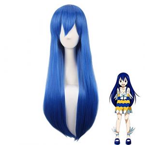 Anime Fairy Tail Women Wendy Marvell Cosplay Wig Role Play Wendy Marvell Blue Long Straight Hair Wig Costumes (zhouqiangshangmao, neuf)