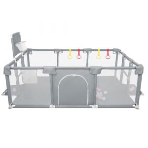 Parc Bebe,XXL Pliable Parc Modulable Bébé Avec Barrieres/Filets/Balle Océanique/4 poignées,Playpen extra grand pour bébés et tout-petits,parc enfant,180 * 120 * 66 cm-gris foncé (Hechheu, neuf)