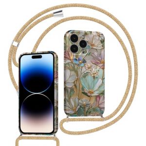 Xylota Coque pour iPhone 15 Pro avec Cordon, Aesthetic Fleur Automne Motif Etui avec R&eacute;glable Collier Corde, Silicone Protection Portable Lanyard Antichoc Housse Case pour iPhone 15 Pro 6,1'', Vert (AMCREST HOLDINGS, neuf)