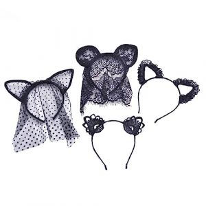 MUSISALY 4 Pièces bandeau oreilles de chat couvre-chef oreille de chat accessoires de cheveux d'oreille de chat bandeau de cosplay de fête bandeau de fête bandeau noir dentelle Black (YangF, neuf)