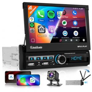 VECHTEL Autoradio 1 Din Carplay Android Auto sans Fil avec &eacute;cran r&eacute;tractable &eacute;lectriquement de 7 Pouces,Radio FM 1-DIN avec Bluetooth 5.1 GPS/Navi,Mirror Link 2 USB/AUX/SD avec cam&eacute;ra de recul (VECHTEL, neuf)