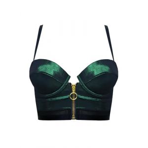 LOVE YOU SEXY Soutien - Gorge de Balcon en Cuir Artificiel pour Femmes avec Fermeture &agrave; Glissi&egrave;re Avant Ouverte, Soutien-Gorge Vert Fonc&eacute;, 85B (LOVE YOU SEXY LINGERIE, neuf)