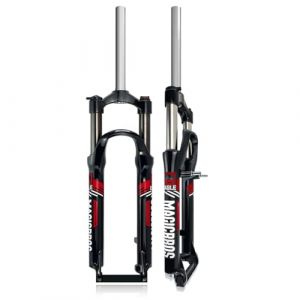 KANGXYSQ Fourche VTT 26 Pouces 100mm Voyage Vélo Fourche Suspendue 1" 1/8 V-Brake/Disque Amortisseur De Pression d'air Fourche De Vélo Alliage D'aluminium Contrôle des Épaules(Black Red) (KANG JKNG, neuf)