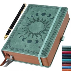 HwxBen Carnet de Notes A5 (14,5x21cm), 360 Pages, Papier 100g/m&sup2;, R&eacute;sistant &agrave; l&rsquo;Encre, Lign&eacute;, Cuir PU, Soleil & Lune &ndash; Gris Premium, avec Stylo, Pochette, pour Journal, Bureau, &Eacute;cole (ZT BenYu, neuf)