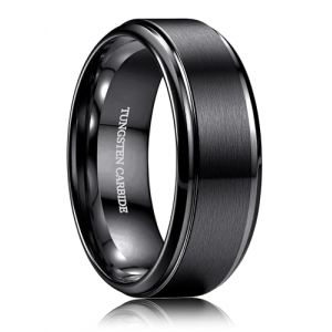 CASSIECA Bague Homme Femme Tungstène 8mm, Alliance Homme Bagues Anneau de Mariage/Fiançailles/d'Amitié/Bague Qualité Noir Bijoux de Mode, Taille 66(21) (Yanjia EU, neuf)