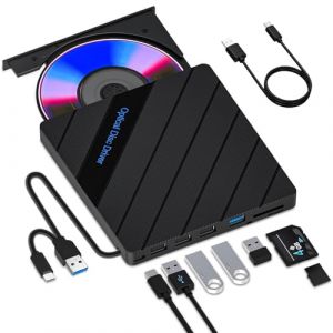 Beizkna Lecteur CD DVD Externe pour Ordinateur Portable USB 3.0 Type-C Portable Graveur CD+/-RW Lecteur-graveur Lecteur de lecteurs externes pour PC, Bureau, MacBook, iMac, Windows 11/10/8/7/XP/Vista (Beizkna EU, neuf)