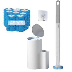 iAnomla Brosse WC Jetable, Suspendu Brosse Toilettes WC avec 48 T&ecirc;tes de Rechange + Brosses WC et Supports Balai Toilettes pour Toilette, Toilette, Salle de Bain (huibieshangmao, neuf)
