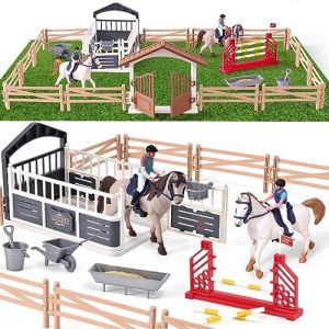 Tacobear Horse Jouet Cheval Jouet Figurines Chevaux Paddock avec Haies d'écurie Gate Entraînement d'agility pour Cheval Animaux Ferme Cadeaux pour Enfants Collecta Chevaux 3-12 Ans 70*42*16cm (Tacobear EU, neuf)
