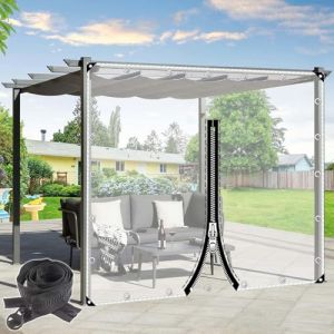 Bâche Pvc Imperméable Avec Fermeture Éclair,Rideaux De Bâche Transparents Extérieur,Pergola Gazebo Carport Jardin Panneaux Latéraux en Bâche Étanche Claire,Avec Œillets,L×H-2*2.2m(6.6*7.2ft) (QingyunBB, neuf)
