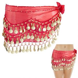 Ceinture Danse Orientale Femme,Foulard de Hanche de Danse du Ventre, Costume de Danse du Ventre pour Femmes avec 128 pi&egrave;ces d'or, Chiffon de Danse Jupe Ceinture de Danse du Ventre Belly Dance Costume (LINGYEAL, neuf)