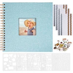 Vienrose Album Photo Scrapbooking, 20,5 x 20,5 cm Album Photo en Lin avec 40 Pages Papier Kraft Blanc Vierge, Kit de Fournitures de Scrapbooking DIY pour Couple B&eacute;b&eacute; Famille Mariage, Bleu Clair (Vienrose EU, neuf)