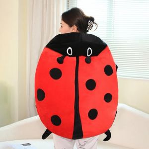 SUPYINI Coussin coccinelle portable, adorable doudou en peluche, costume chaud, cadeau pour enfants, adultes, chambre &agrave; coucher, salon (xiaojingqiong, neuf)