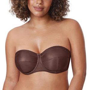 DELIMIRA Femme Soutien Gorge sans Bretelles Grande Taille avec Armature Bandeau Non Rembourré Antiglisse Taupe 90B (Jimu Fashion, neuf)