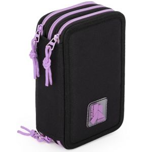 Julian Ross Stylé Trousse Scolaire Complète 45 Pièces – Kit Créatif Triple Compartiment avec Stylos Gel Effaçables, Crayons 4.0 mm, Feutres – Idée Cadeau Fille Noir et Violet (clondo, neuf)