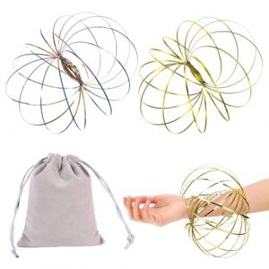 DIFLAX 2 Pi&egrave;ces Jouets d&rsquo;Anneaux d'&Eacute;coulement 3D Anneau d'&Eacute;coulement de Bras &agrave; Ressorts Magique Jouet &agrave; Ressort &Eacute;ducatif et Interactif Multi Sensoriel en Acier Inoxydable avec Sachet (Or+Couleur) (SVF TUNDER PRICE, neuf)
