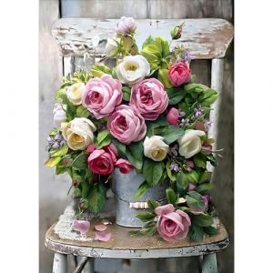 GDYEEH 5D Fleurs Color&eacute;es Peinture Diamant Painting Kit, DIY Chaise Art du Diamant Complet Kits, Vintage Diamond Art Strass Point de Croix Painting pour Adultes D&eacute;butants Maison D&eacute;cor 30X40cm (GDYEEH Direct, neuf)