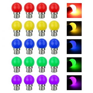 V-TOO Ampoule LED Couleur B22 3W &eacute;quivalente 30W 240LM AC 220V-240V B22 Ba&iuml;onnette Ampoules Guirlande Couleur LED Ampoules Multicolore pour Maison Bar F&ecirc;te D&eacute;coration d'ambiance - Lot de 20 (V-TOO, neuf)