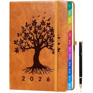 ZXHQ Agenda 2026 Semainier A5 – Planification Hebdomadaire et Mensuelle, avec Onglets Colorés, Pages en Couleurs, Pochette de Rangement et Stylo(Janvier 2026 - Décembre 2026) - Marron clair (ZXNOC, neuf)