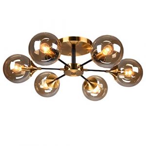 WWERTYY Plafonnier Boule en Verre Vintage, Lustre de Style Industriel de 6 Pouces, Suspension Moderne en Verre Globe pour Cuisine, Salle à Manger, Salon, Chambre à Coucher, Ambre, 6 lumièr (DENGZHOUSHIXIAOALEISHANGMAOYOUXIANGONGSI, neuf)