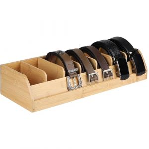 DBREAKS Organisateur de ceinture &agrave; 7 compartiments, vitrine en bambou, bo&icirc;te de rangement, porte-ceinture pour armoire et tiroir, organisateur de ceinture (couleur bois d'origine) (AMIGOB, neuf)