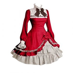 Duohropke Robe de bal rococo pour femme - Robe gothique victorienne - Costume - Robe longue m&eacute;di&eacute;vale - Dentelle multicouche - Vintage - Princesse - Cosplay - Longueur au sol, Rouge (05), XXL (PANGCON, neuf)