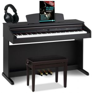 Classic Cantabile DP-50 RH Piano Numérique - 88 touches clavier pondérée à marteaux - Clavier électronique USB, 3 Pédales, 32 polyphonie - Synthetiseur debutant - Set Banquette & Casque - Bois de rose (Maison de la musique Kirstein, neuf)