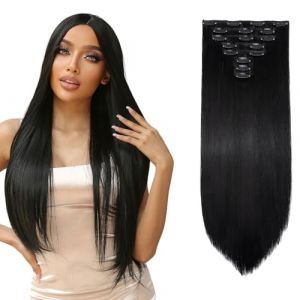 Dcbaboo Extension de Cheveux a Clip Lisse Postiche Rajout Cheveux Extension Cheveux Naturel Clip Raides Extension a Clip Cheveux Naturel Longue 8PCS Synth&eacute;tique pour Femme, Noir (Dcbaboo, neuf)