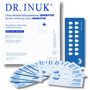 Bandes blanchissantes dentaires PROFESSIONNELLES SENSITIVE - 7 applications de blanchiment dentaire doux, sans peroxyde ni acides - Fabriqué en Espagne - Réduit jusqu'à 6 teintes en 4 semaines (DR.INUK, neuf)