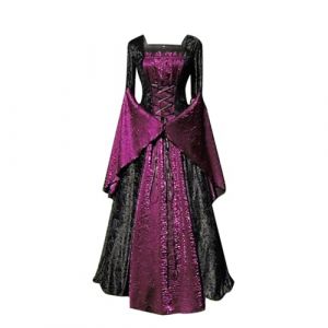 JIANGML 2024 Robe rétro médiévale Femme avec Manches Grandes Tailles Trompette Robe Reine Femme Victorienne médiévale Renaissance Gothique Robe Carnaval Halloween Cosplay fête Princesse Costume Longue (☎JIANGML Discount shop（50% ~ 80%）, neuf)
