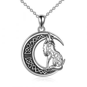 YFN Loup Collier Argent Sterling Pendentif Celtic Knot Loup Lune Bijoux Cadeau pour Homme Femme Fille (YFN desgin studio, neuf)