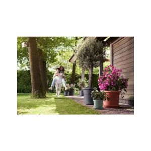 Elho Algarve Cilindro Wheels 48cm - Grand Pot de Fleurs Extérieur - Jardinières - Plastique 100% recyclé - Ø 48.0 x H 40.2 cm - Noir/Anthracite (PERAGA GARDEN CENTER, neuf)