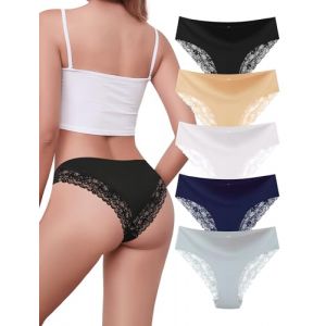 VOENXE Culotte Femme Dentelle Slip,Women sous-VêTements,Bas De Bikini éLastique,Feminins Confortable Underwear,Soft Panty,Sport Hipster,Sexy Panties,Multipack Lot De 5 (Voenxe, neuf)