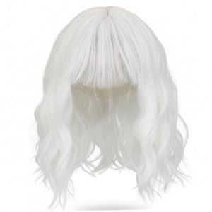 1PC Perruque Blanche Courte, Perruque Blanche Longueur D'&eacute;paule avec Frange Cheveux Synth&eacute;tiques Boucl&eacute;s Ondul&eacute;s pour Femmes et Filles Utilisation pour Cosplay Party Quotidien (HonglingLtd, neuf)