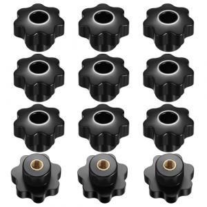 12 pièces M8 vis étoile, vis moletées OD 38 mm, vis à bouton étoile, écrous papillon, écrous à bouton étoile, écrous moletés, vis papillon étoile, poignée de meuble, vis moletées noires (rongzhilian, neuf)