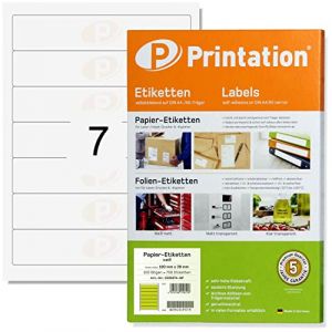 Printation Lot de 700 étiquettes universelles pour dos de classeur - 190 x 38 mm - Autocollantes - Imprimables - Blanc - 100 feuilles DIN A4 1 x 7 (IntuiFlex fourniture, neuf)