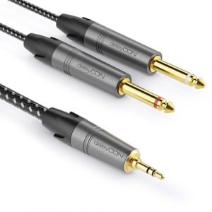 deleyCON 3,0m Jack 3,5mm Stéréo vers Câble Mono 2x Jack 6,3mm - Câble Audio en Y Splitter Interface Numérique Câble D'instrument pour Mixeur, Enregistreur Audio, Guitare, Amplificateur, Microphone (*MEMORYKING*, neuf)